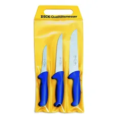 F. DICK Messer Set ErgoGrip 3-teilig (Ausbeinmesser 13cm, Stechmesser 18cm, Blockmesser 21 cm, HRC 56°) 8255300, Blau