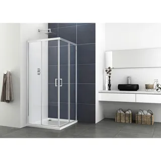 Duschkabine , Chromfarben , Metall, Glas , 90x195x90 cm , Badezimmer, Baden & Duschen, Duschkabinen