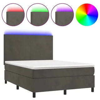 vidaXL Boxspringbett mit Matratze & LED Dunkelgrau 140x190 cm Samt - Grau