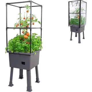 Famanu Erhöhte Anzuchtbox – Kunststoff-Blumenkasten auf Beinen – Inklusive Verstellbarem Rahmen – Mini-Gewächshaus mit Abnehmbarer Abdeckung –