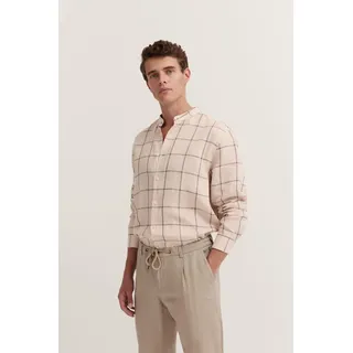 Langarmhemd BUGATTI, Herren, Gr. XXL, Normalgrößen, beige (30, beige), 100% Leinen, gestreift, regular fit, eckige 2-Knopf-Manschette, Hemden Langarmhemd, mit Karo-Muster