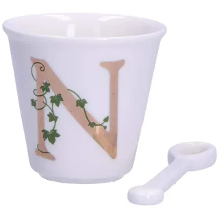 La Porcellana Bianca - Buchstabe N mit Teelöffel, Küche - Einzigartige Linie - Geschenkidee - Porzellan - 75 CC; Ø 6,7 cm; H6 cm