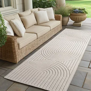 Outdoor Teppich wetterfest, Wohnzimmer, Schlafzimmer, Garten, Balkon, Kurzflor Hoch Tief,Waschbar Teppiche, Größe: 80 x 250 cm, Farbe: Creme-1 - Creme