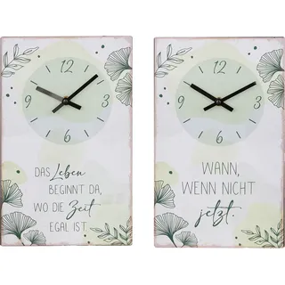 Gilde Wanduhr, rechteckig, "Ginkgokranz" - Grün, Weiß