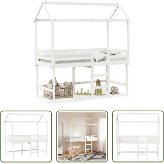 The Living Store Hochbett mit Leiter und Dach Weiß 90x190 cm Massivholz Kiefer - Weiß