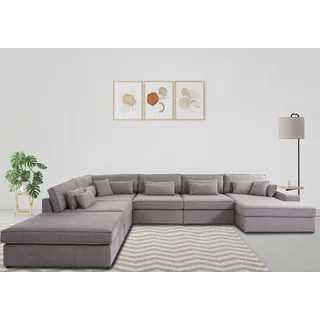 otto home Wohnlandschaft »Enid U-Form« 460x75 cm Struktur Ottomane rechts grau/taupe