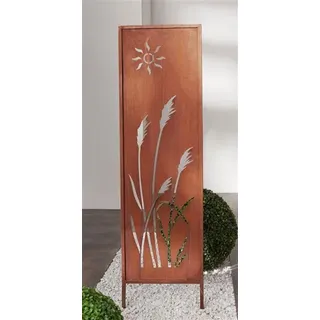Dekoschild mit "Schilf"-Ausstanzungen, 117 cm hoch aus Metall in Rost Optik, Gartenpaneel, Gartenstecker, Gartendeko für Draußen