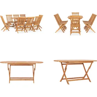 vidaXL 9 tlg. Garten Essgruppe Klappbar Massivholz Teak - Gartenmöbel-Set - Gartenmöbel-Sets - Gartentisch Und Stühle - Gartentische Und Stühle - Braun