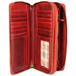 Hochwertige XXL Vintage Leder Damen Geldbörse Portemonnaie langes Portmonee Geldbeutel Organizer aus weichem Leder mit extra vielen Fächern inkl. RFID in rot - 20x11x3,5cm (B x H x T)