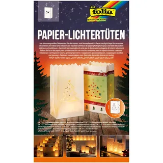 folia 11906 - Lichtertüten aus schwer entflammbarem Papier, Weihnachtsbaum, 5 Stück, ca. 19 x 11,5 x 7 cm, stimmungsvolle Tischdekoration im Advent und zu Weihnachten