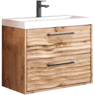 WELLTIME Waschtisch "Canada", braun (wotan eiche, wotan eiche), B:60cm H:50cm T:35cm, FSC-zertifizierter Holzwerkstoff, MDF, Waschtische, Waschtisch, Badmöbel Wellenstruktur inkl. Becken, Breite 60cm Waschplatz
