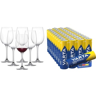 Schott Zwiesel Rotweinglas Classico (6er-Set) & VARTA Batterien AA, Industrial Pro, Alkaline Batterie, 1,5V, Vorratspack in umweltschonender Verpackung, Made in Germany [Exklusiv bei Amazon] 40 Stück