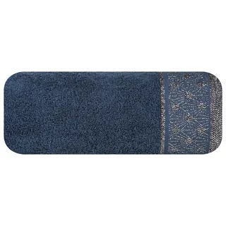 Eurofirany Handtuch Baumwolle Marineblau Weich Metallische Naht Geometrisches Muster Bordüre Set 6-er Pack Oeko-Tex, 50X90 cm, 6