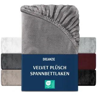 DREAMZIE Premium Frottee Spannbettlaken 180 x 200-200x200, Cashmere-Touch Bettlaken Jersey Fleece Spannbetttuch Laken, Grau