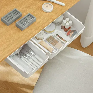 FRETONBA Schublade unter Schreibtisch, 2 Stück Schubladen Organizer Aufbewahrungsbox, Selbstklebende Schubladen Organizer für Büro, Versteckte Schubladenbox Weiße