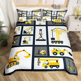 Jungen Konstruktion Bettwäsche Set 135x200cm Kinder Karikatur Maschinen-LKW Bettbezug Set für Mädchen Jugendliche Schlafzimmer Baustelle Auto Fahrzeug Dekor Bedding Betten mit 1 Kissenbezug 80x80cm