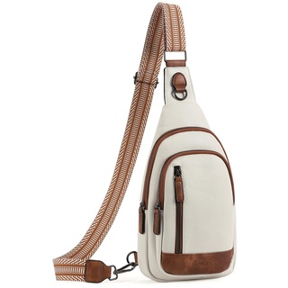 CLUCI Crossbody bag Bauchtasche, umhängetasche damen herren, PU Leder Brusttasche, Klein Schultertasche für Reisen,Beige mit Braun