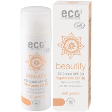Bild eco Cosmetics CC Cream, Tagescreme getönt hell mit OPC, Q10 und Hyaluronsäure, vegane Anti Faltencreme, LSF 30, 1x 50ml
