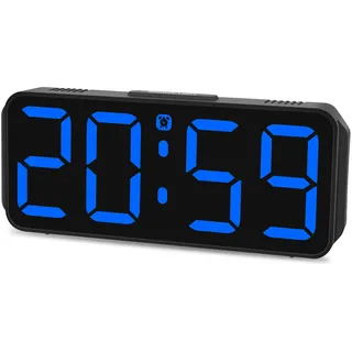 Eachui Wecker Digital Ohne Ticken wecker für Kinder Kleiner Uhr Lautstärke und Helligkeit Einstellbar Snooze Funktion 12/24 Stunden Netzbetrieben(Blau)