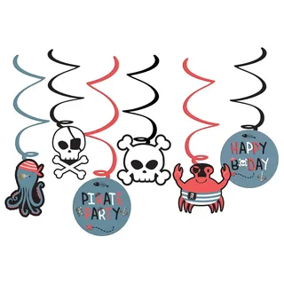 Folat 27472 Piraten Deko Kinder Geburtstag - Hängdekoration - Pirate Party - 6 Stück - Piratenparty Mädchen Junge