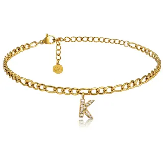 GD GOOD.designs Fußkettchen Gold mit Buchstaben wasserfest I Fußkette für Damen 18K vergoldet - verstellbar (22-27cm) - aus Edelstahl
