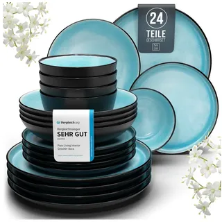 PURE LIVING INTERIOR DESIGN Ibiza Tafelservice 24-tlg. aquamarin
