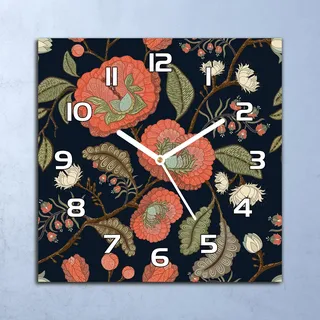 Deko Glasuhr Wanduhr 30x30 Retro-Blumen Vintage Quarz Küchenuhr Bürouhr