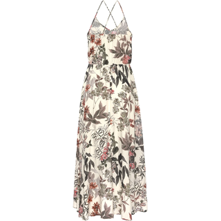 Maxikleid LASCANA "im Vokuhila-Stil mit Blumenprint, Druckkleid", Damen, Gr. 46, N-Gr, beige (sand bedruckt), Web, Obermaterial: 100% Viskose, bedruckt, figurumspielend lang, Rundhals, Kleider Maxikleid, leichtes Sommerkleid, luftiges Strandkleid, Spaghettikleid, Festival, Topseller
