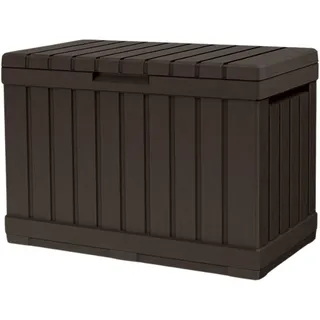 Keter Gartentruhe KENTWOOD 190L Braun – Wetterfeste Gartenbox in Holzoptik mit Sitzfunktion – UV-beständige Aufbewahrungsbox, abschließbar, für Innen- & Außenbereich