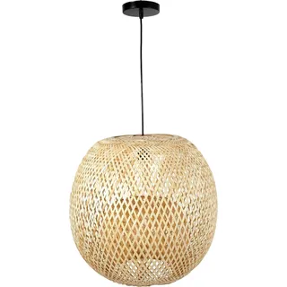VIVANNO Hängelampe Rattan VELADORA Rund, Natur geflochten - 30x48 cm - Beige