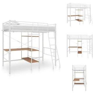 vidaXL Etagenbett mit Tischrahmen Weiß Metall 90x200 cm - Betten & Bettgestelle - Weiß