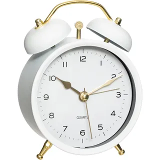 Tischuhr Retro-Wecker aus Metall weiß 13,5cm Dekorativ - Blau