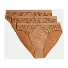Womens M&S Collection 3pk Wildblooms High Leg Knickers - Rich Amber, Rich Amber - 22