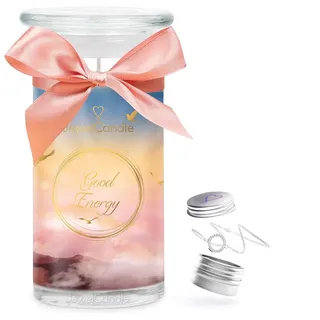 JuwelKerze Good Energy Armband Silber - große Schmuckkerze 80 Std - Duftkerze mit Zitrusduft - Kerze mit Schmuck Überraschung - Geschenke für Frauen
