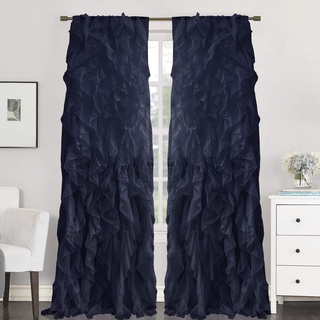 Sweet Home Collection Vorhang, Voile, vertikal, gerafft, 213 x 127 cm, 2 Stück. Shabby Chic 84" x 50" Navy