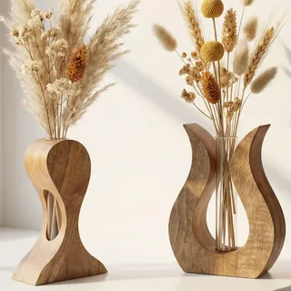 Holzvase 2er Set aus Mangoholz – Vase für Trockenblumen und Deko