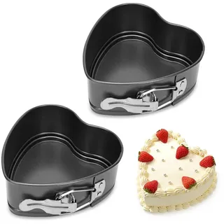 LUPATDY 2 Stück Backform Herz 12CM, Kuchenform Springform mit Antihaftbeschichtung, Herzbackform Kuchenform mit Flachboden, Kleine Tarteform Kuchenbackformen mit Flachboden für Kuchen Backen, Schwarz