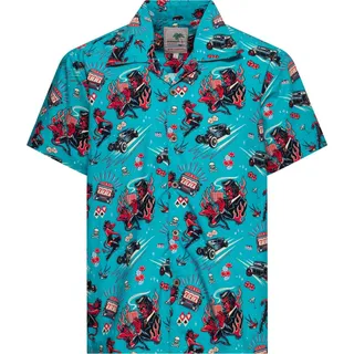 King Kerosin Hawaiihemd – Rockabilly Hot Devil M - Blau
