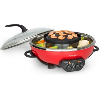 Klarstein Szechuan - Hot Pot und Grillplatte, Hot Pot Topf Volumen: 5 Liter, Hot Pot Grill 1350 Watt / 38 cm Ø, Grillplatte: 600 Watt / 22 cm Ø, Heizelement aus Aluminium, rot - Rot