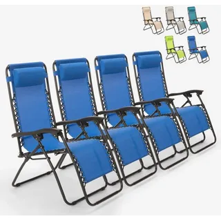 4er Set faltbare Liegestühle Strandliegen Sonnenliegen für Garten und Strand Emily Zero Gravity - Blau - Blau