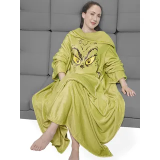 United Labels Grinch Decke mit Ärmeln, Grün, Flauschige Kuscheldecke 130x170 cm, Ärmeldecke mit Bauchtasche, TV Decke