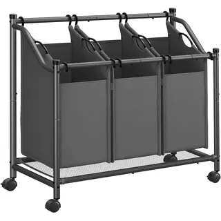 SONGMICS Wäschekorb mit Rollen, 3 abnehmbare Wäschesäcke, 3 x 35 L | Wäschesammler, Wäschewagen, für Waschküche Schlafzimmer Badezimmer, schiefergrau, STEVIE Kollektion RLS102G01