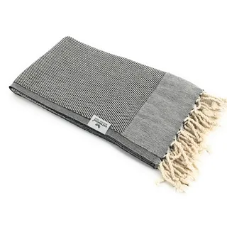 Carenesse Hamamtuch Favo 90 x 170 cm schwarz Hamam Handtuch 100% Baumwolle mit feinem Pepita Hahnentritt Muster Pestemal/Fouta I Hamam Strandtuch kleines Packmaß