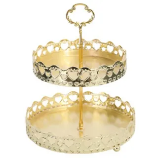 Obst Etagere 2 Etagen Gold Serviertablett Runde Servierplatte Multifunktionaler Dekorative Tablett für Snacks, Nüsse, Süßigkeiten, Desserts, Tischdekoration