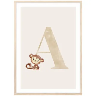 MeinBaby123® Buchstaben Poster DIN A4 Kinderzimmer Mädchen und Junge | Babyzimmer Deko | Bilder Kinderzimmer | Geschenkideen zur Geburt | Anfangsbuchstabe A (süßer Affe)