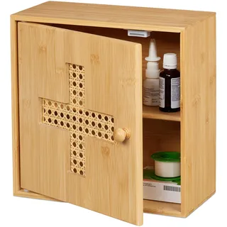 Relaxdays Medizinschrank, Bambus, Medikamentenschränkchen zum Hinstellen, HxBxT: 28 x 28 x 16 cm, Hausapotheke, Natur