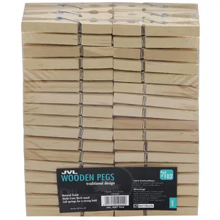 JVL Holzklammern aus Birkenholz, 102 Stück, Holz, 19-242