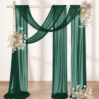 MLMW Drapierstoff für Weihnachten, Hochzeit, 2 Stoffbahnen, 73,7 cm x 6,1 m, smaragdgrün, durchscheinend, für Hochzeitsbögen, Outdoor-Vorhang für Zeremonie, Party, Hintergrund, Deckendekoration