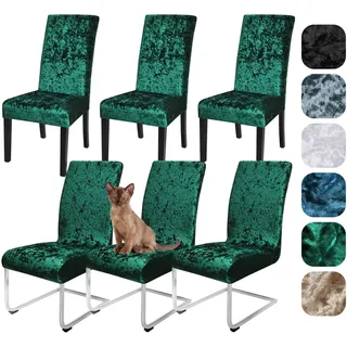 Alishomtll Samt Stuhlhussen 4er/6er Set Zerknitterter Samt Stretch Stuhlbezug Schwingstühle Elastische Hussen Abnehmbare Waschbarer Stühle Schutz für Esszimmer Party Bankett Hochzeit (Grün, 6 Stück)