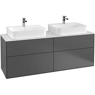 Villeroy & Boch Finion Waschtischunterschrank, 4 Auszüge, für 2 Waschbecken, 1600x603x501mm, Glass White Matt, F18100PD, Farbe: Black Matt Lacquer